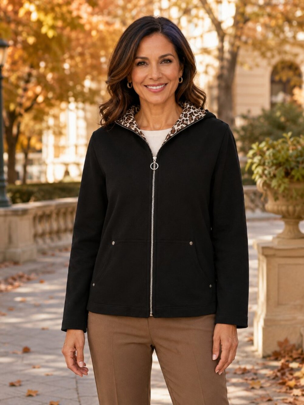 Dress Barn Jersey Knit Jacket – Leopard Print Lined Hood | XL Petite